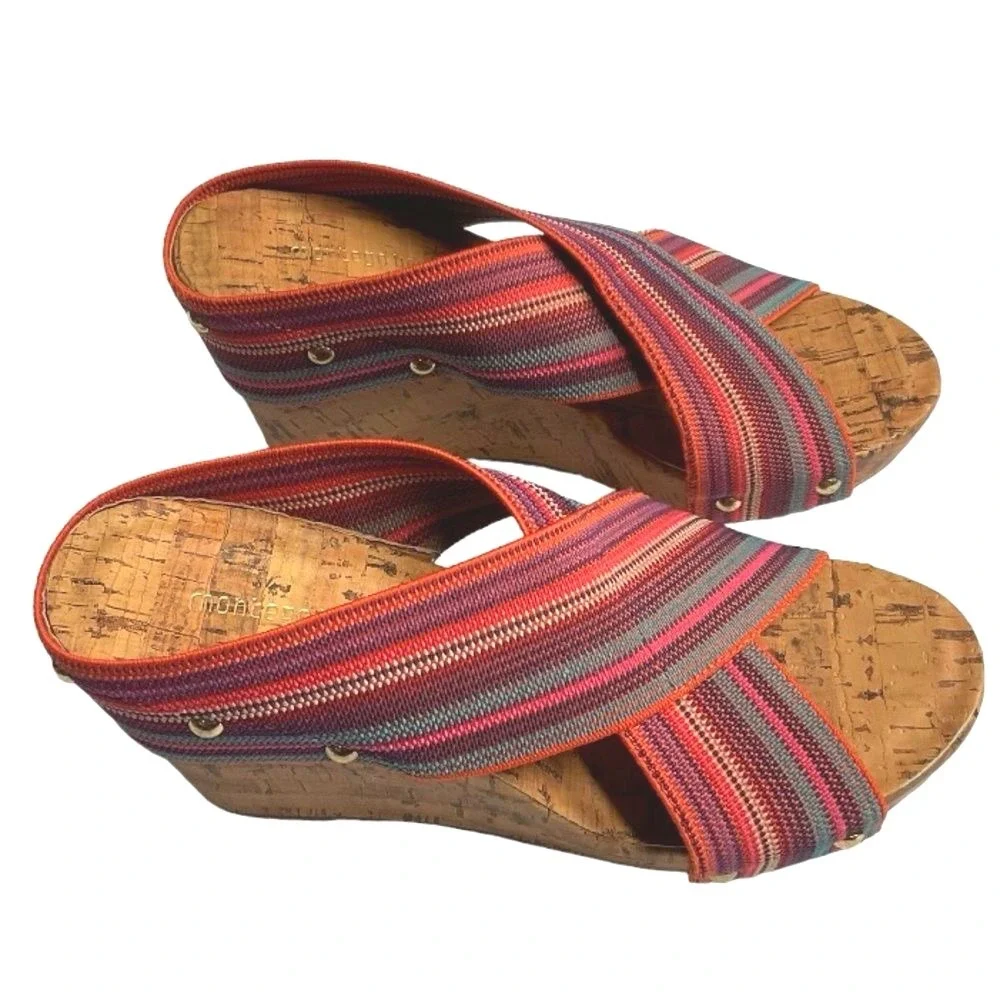 Montego Bay Club Sandals Sz 6.5‎ Platform Cork Wedge Heels Slip On Cross Strap